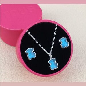Tous Silver Necklace with Blue Bear Pendant
